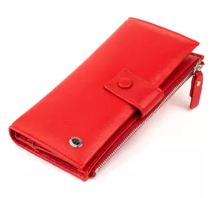 Оригинальный кошелек кожаный женский на хлястике с кнопкой ST Leather 19281 Красный