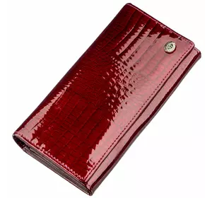 Вместительный лаковый женский кошелек на кнопке ST Leather 18904 Бордовый