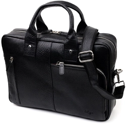 Вместительная сумка-портфель на плечо KARYA 20971 кожаная Черный