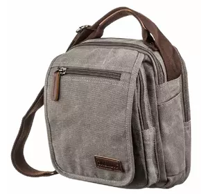 Универсальная текстильная мужская сумка на два отделения Vintage 20198 Серая
