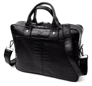 Красивая мужская сумка-портфель из фактурной кожи KARYA 20873 Черный